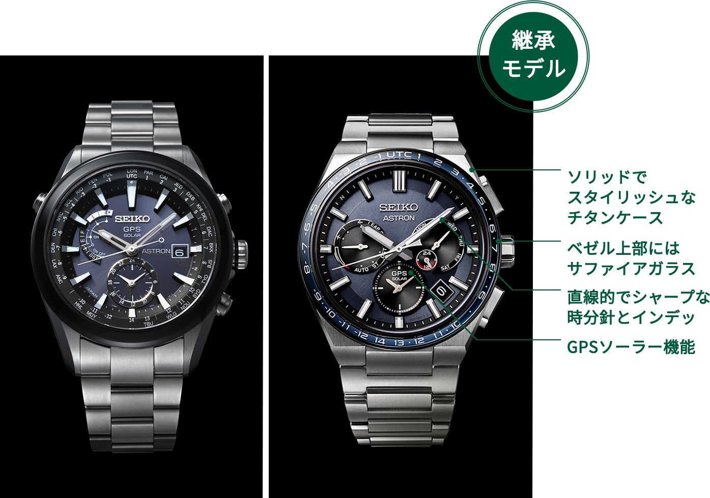 2012年 「セイコーアストロン」7Xモデル / 2022年 「NEXTERシリーズGPSソーラーモデル」 画像